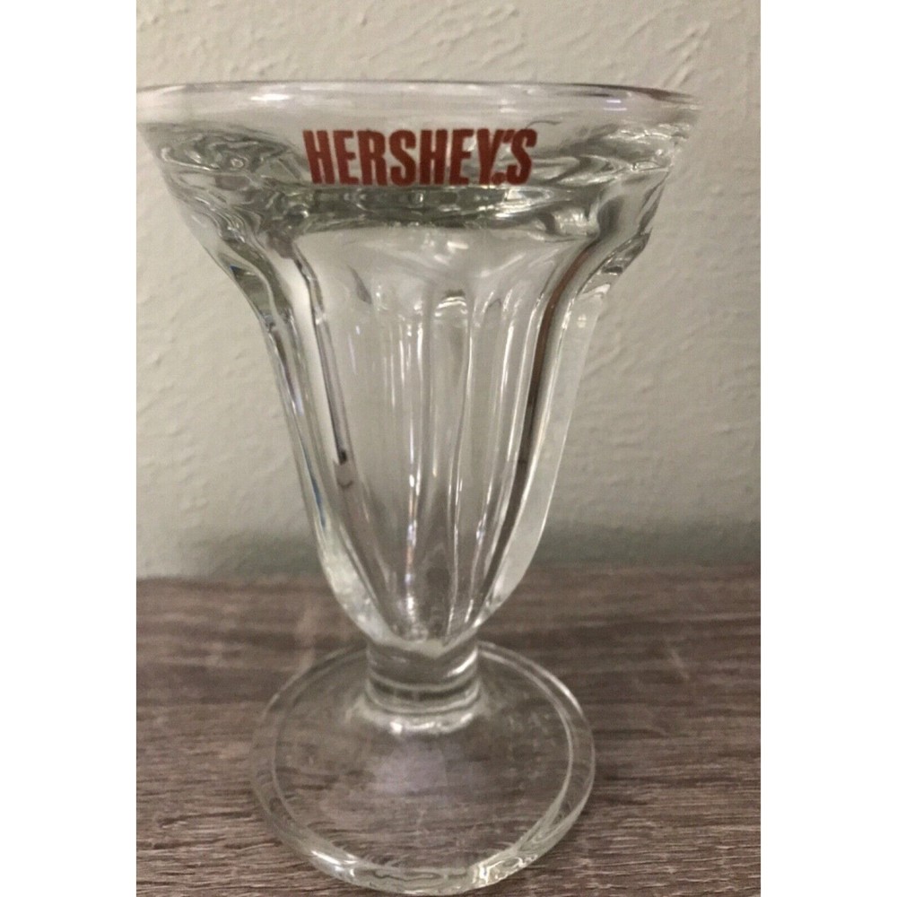 Hershey Logo Ice Cream Sundae Thick Clear Glass Heavy Vintage 6” Height